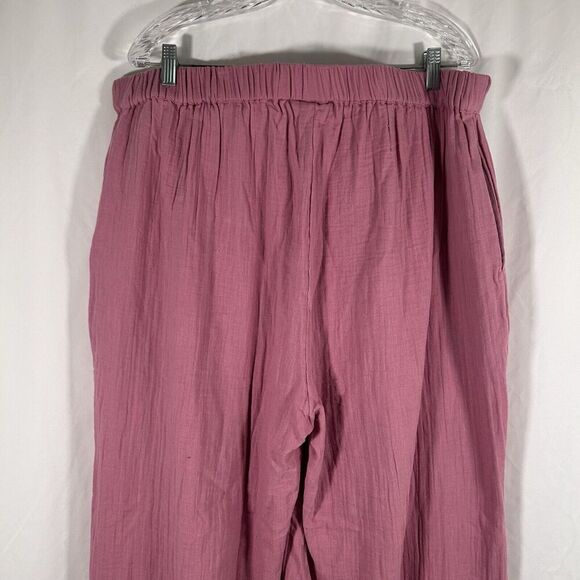 New Ashley Stewart Pants Women's 18 20 Pink Pull On Wide Leg Slit 100% Cotton - Picture 9 of 10